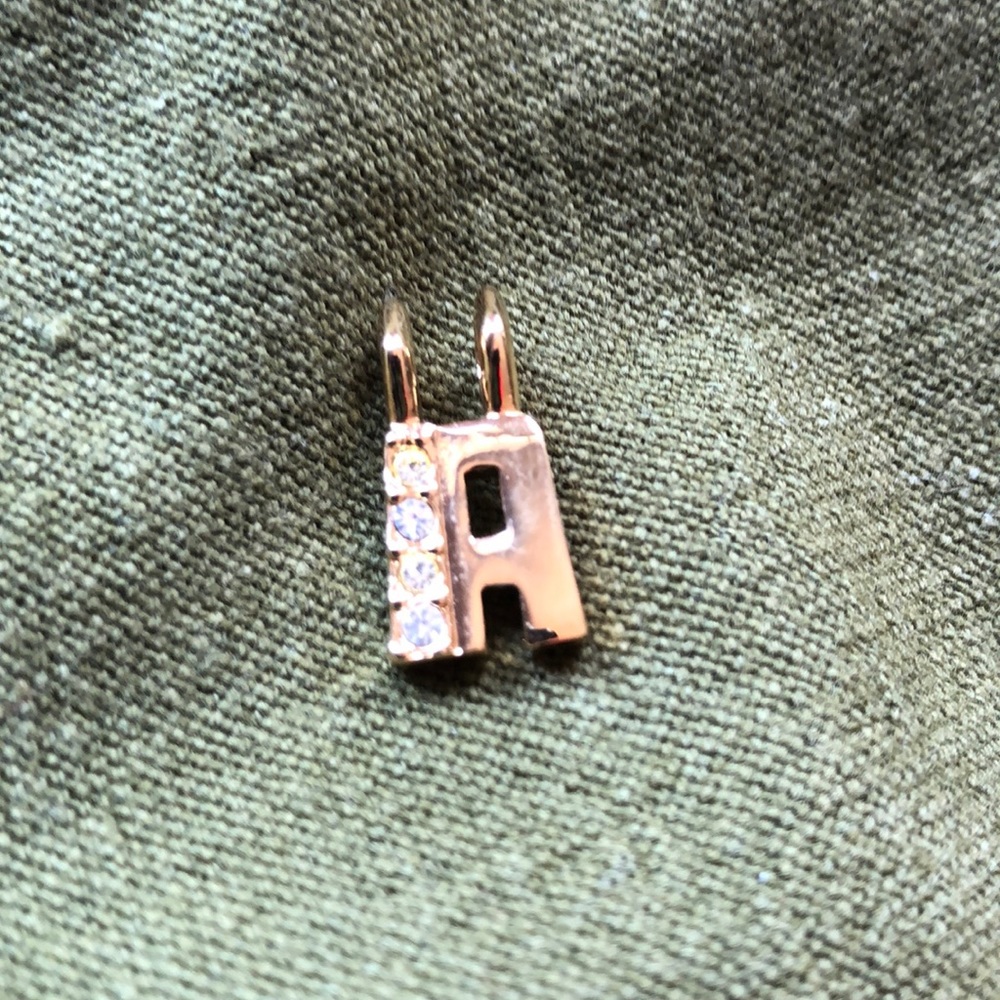 Gold Tone and Rhinestone Letter A Necklace Charm